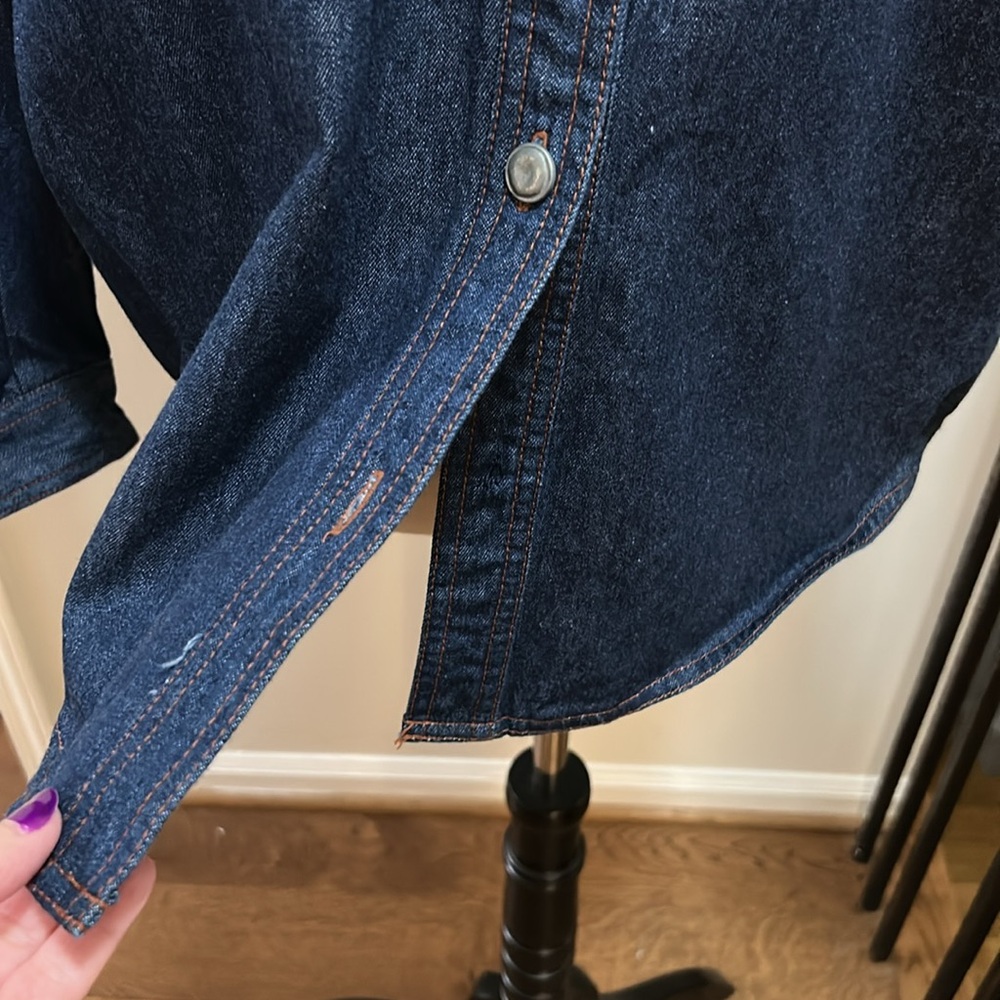 Chaus Sport Vintage Denim Button-Up Shirt with Brown Trim - Picture 5 of 9